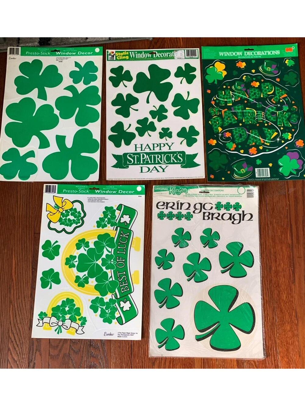Lot 5 Sheet St Patricks Day Window Clings Stickers Shamrock Classroom Decoration